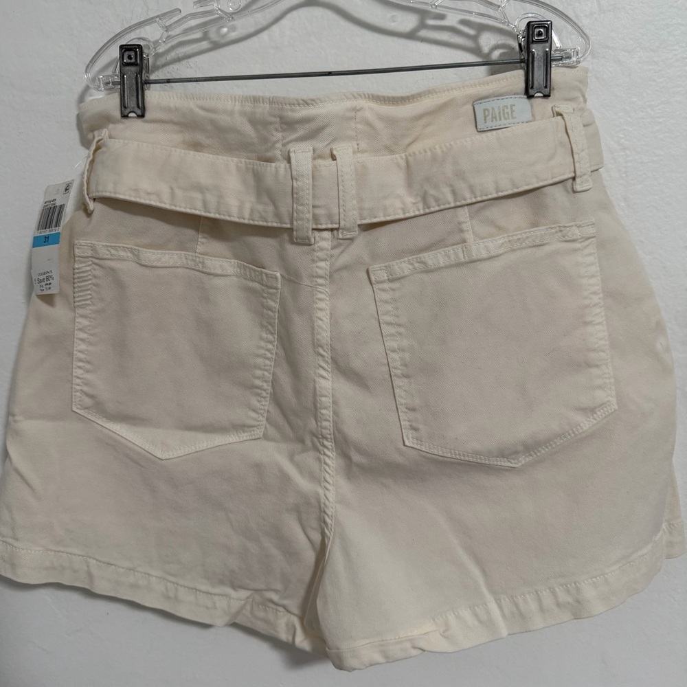 PAIGE Paperbag Waist Shorts Size 31 Quartz Sand Tie Waist NWT Beige Summer - Picture 4 of 16